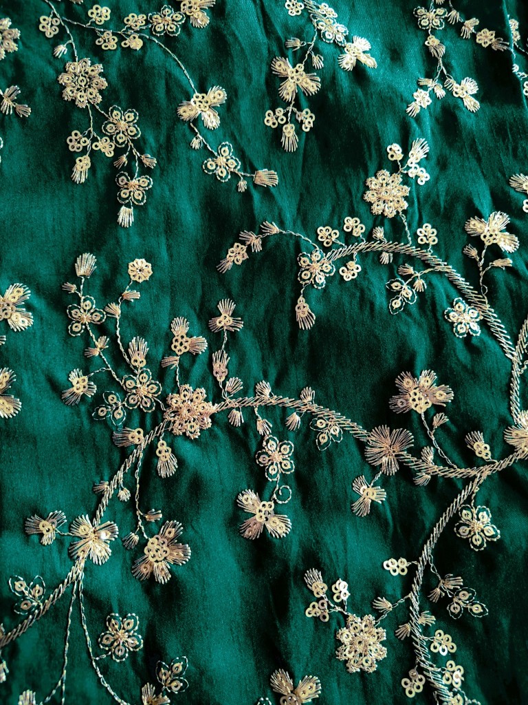 Beige Green Designer Printed Satin Silk Lehenga Choli