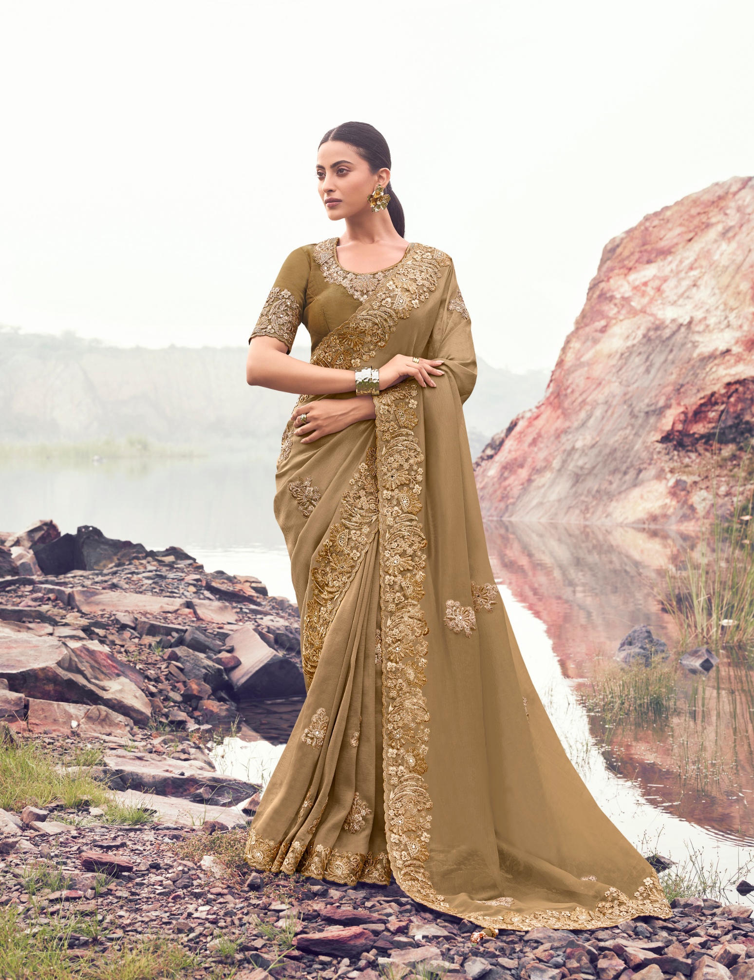 Beige Heritage Heavy Banarasi Silk Saree