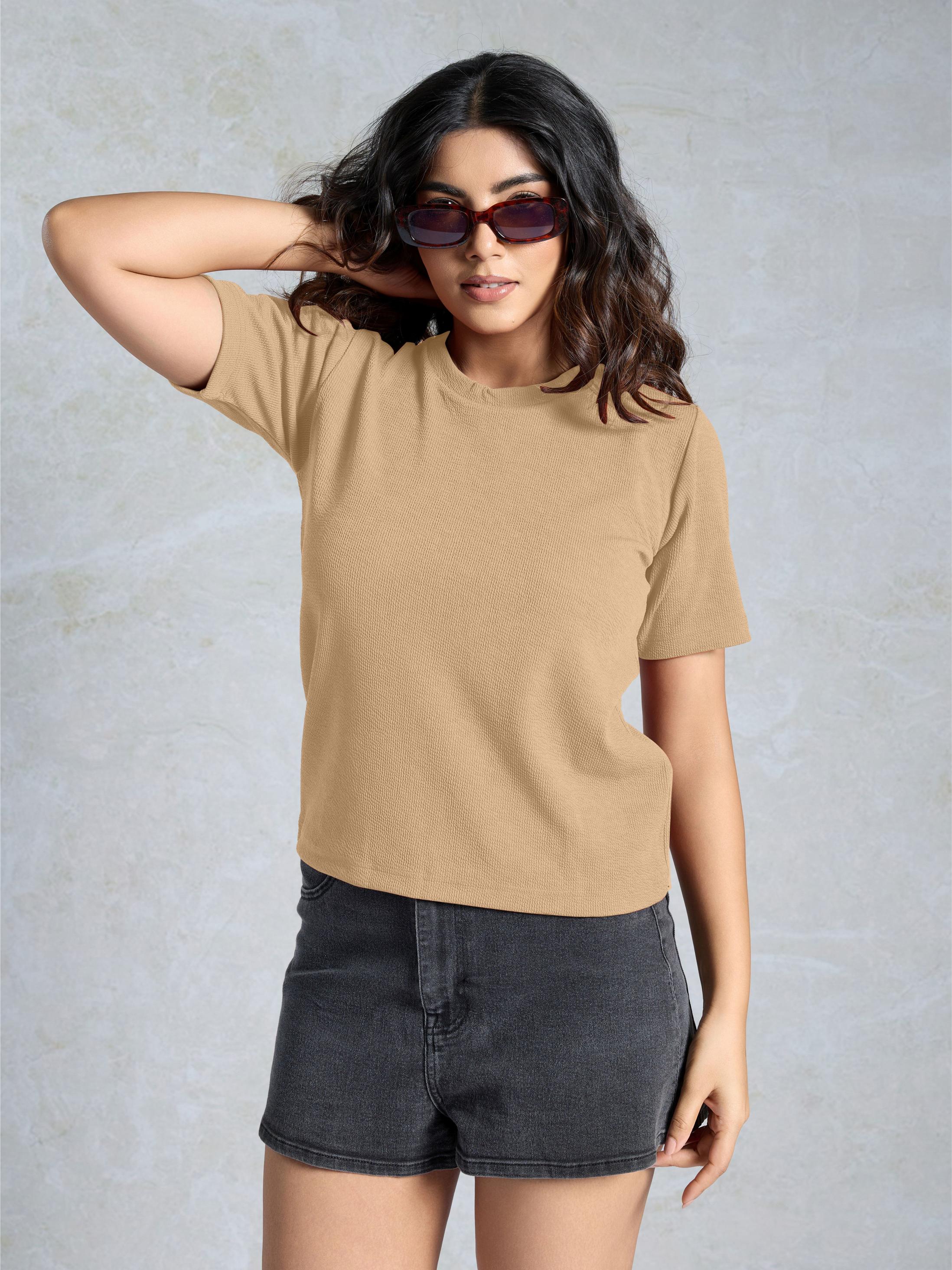 Beige Knitted Casual T-Shirt