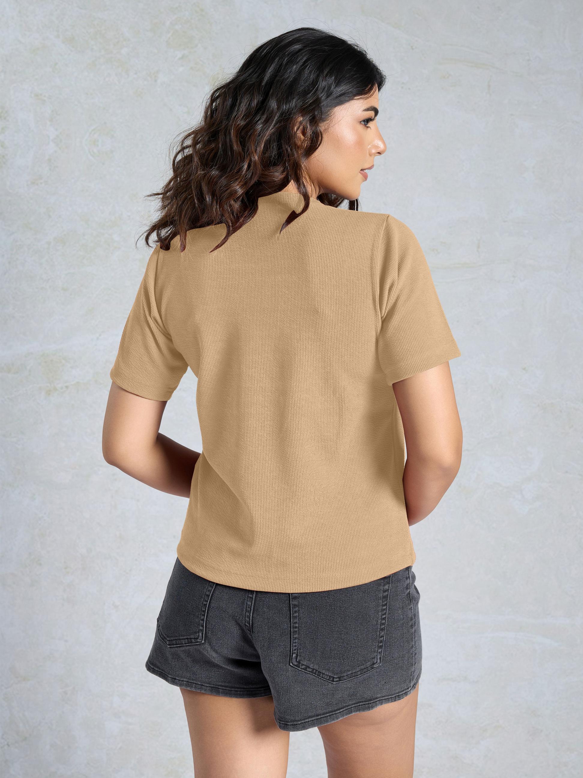 Beige Knitted Casual T-Shirt — alternate view