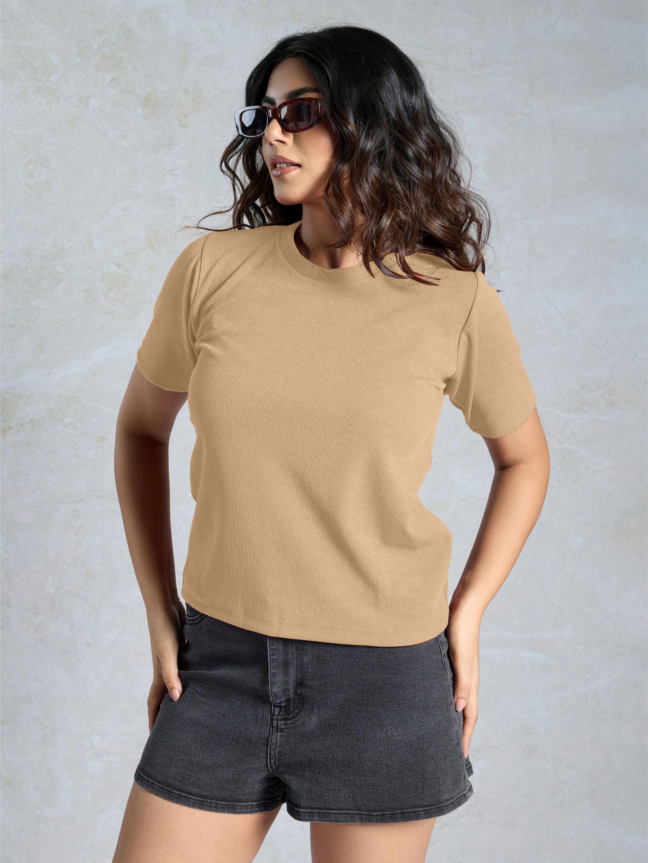 Beige Knitted Casual T-Shirt