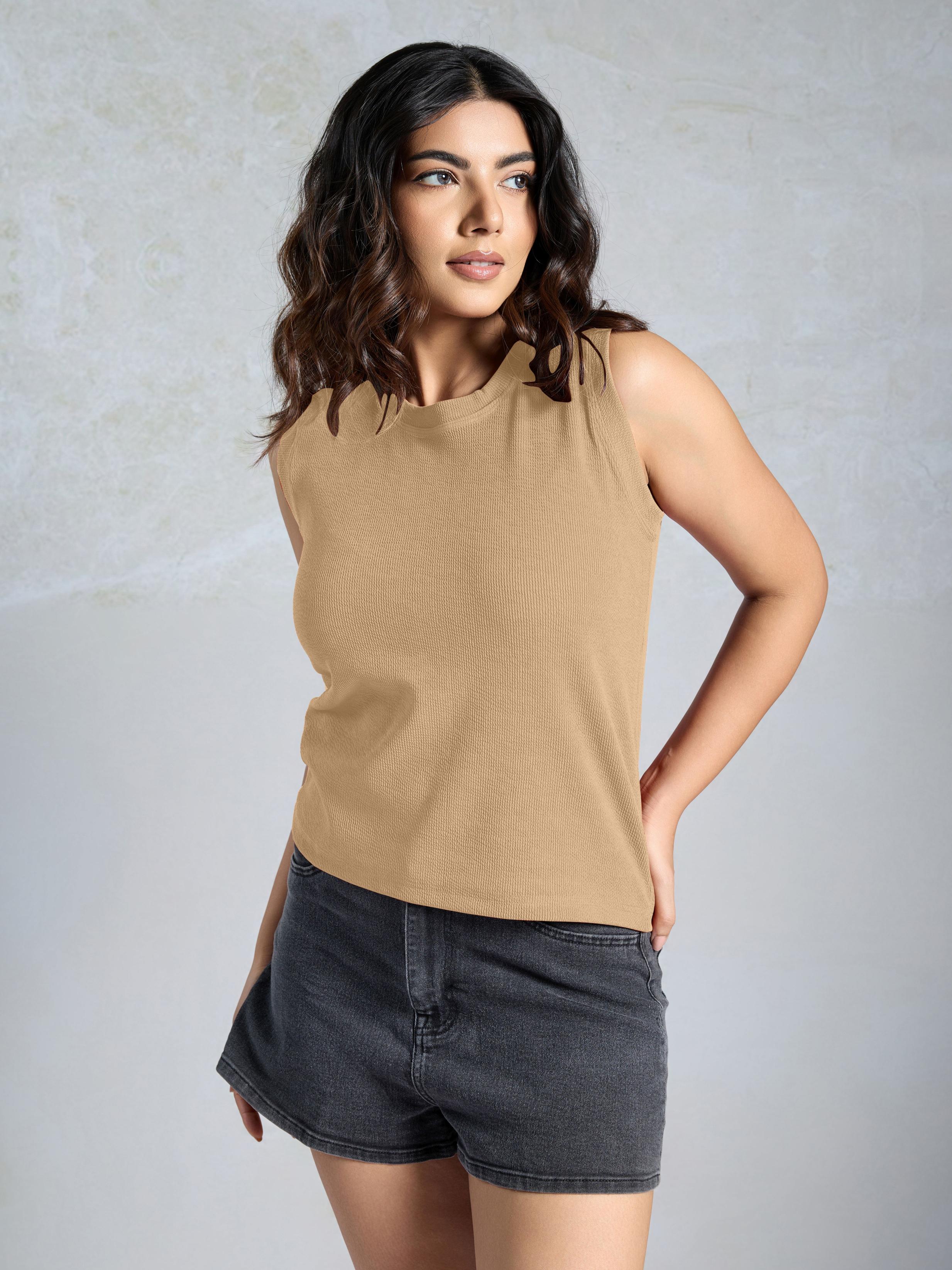 Beige Knitted Women’s Tank Top