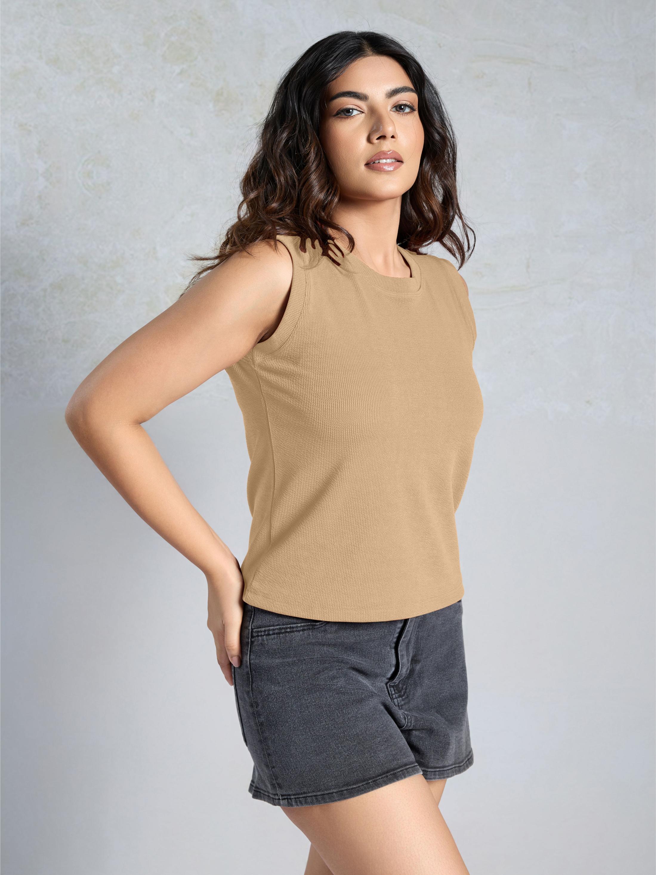 Beige Knitted Women’s Tank Top