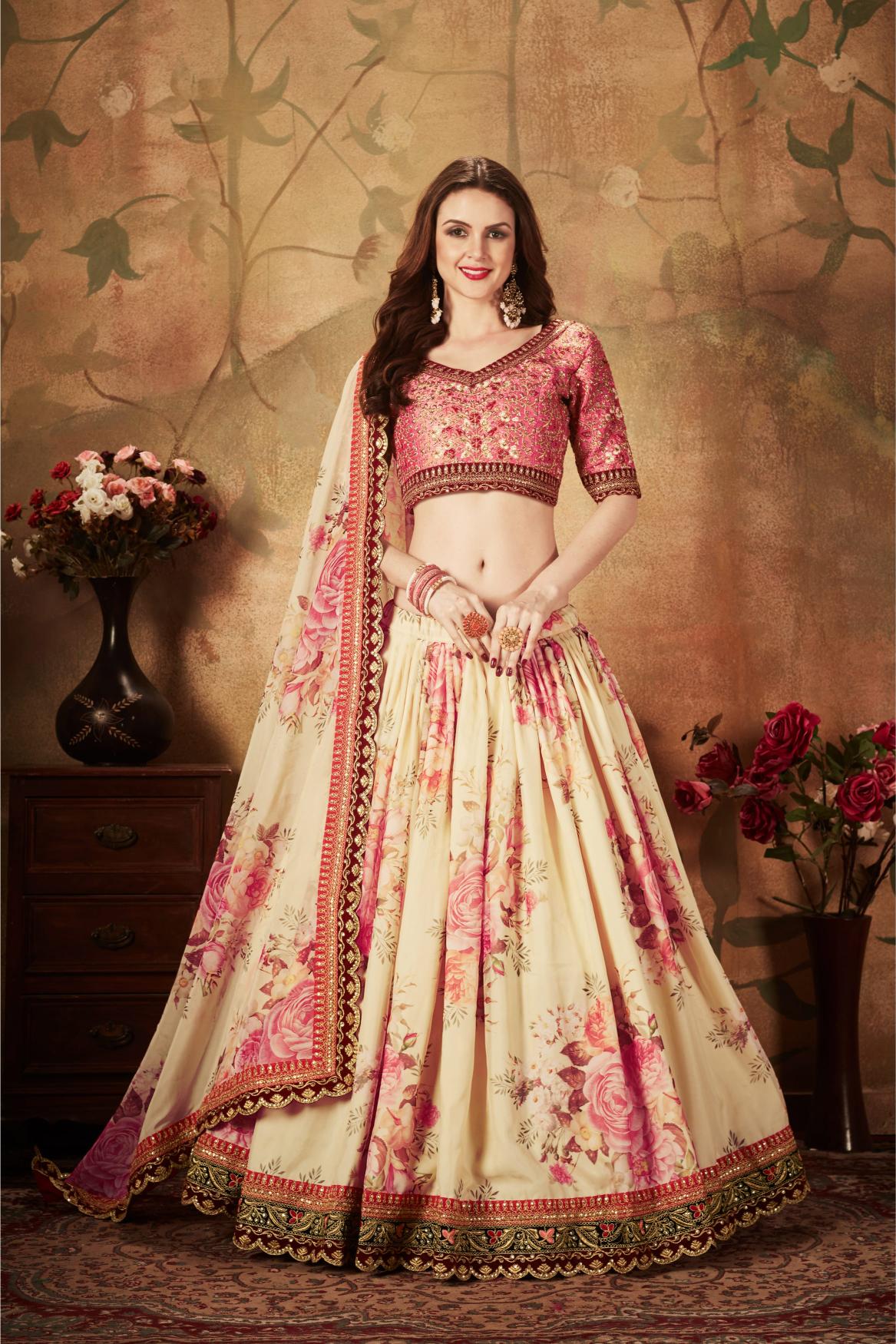 Beige N Peach Organza Lehenga Choli