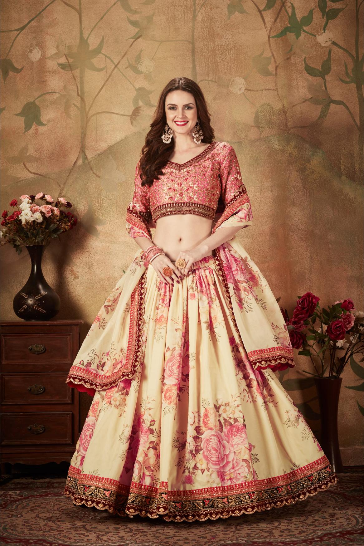 Beige N Peach Organza Lehenga Choli