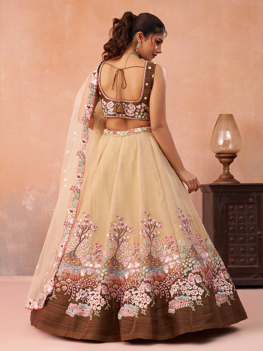 Beige Net Designer Sequins Lehenga Choli — alternate view