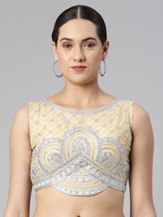 Beige Net Heavy Embroidery Readymade Blouse