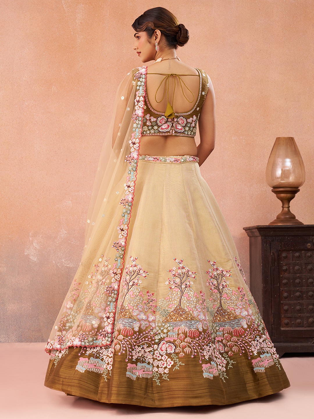 Beige Net Olive Designer Sequins Lehenga Choli — alternate view