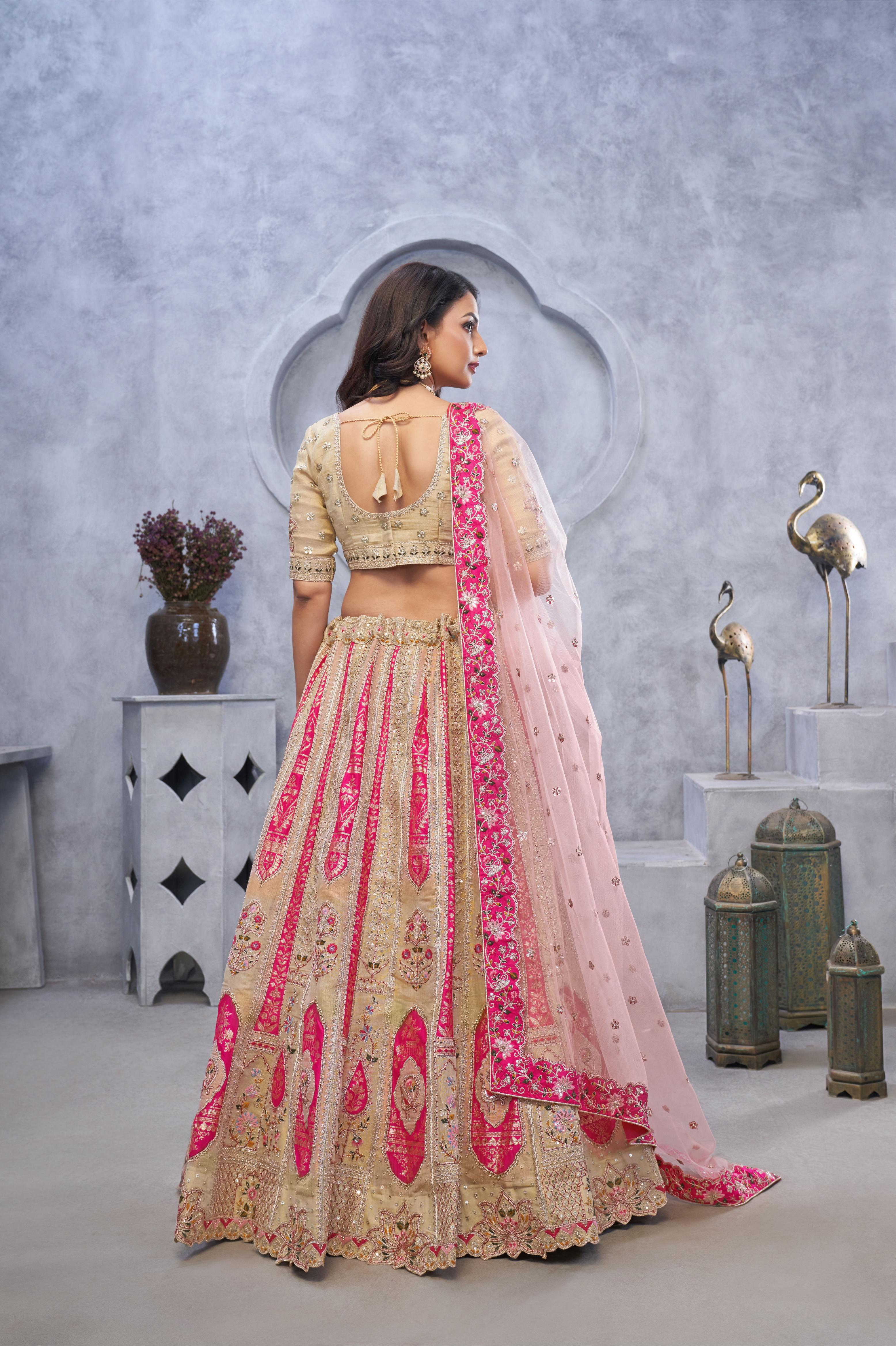 Beige Organza Silk Wedding Lehenga — alternate view