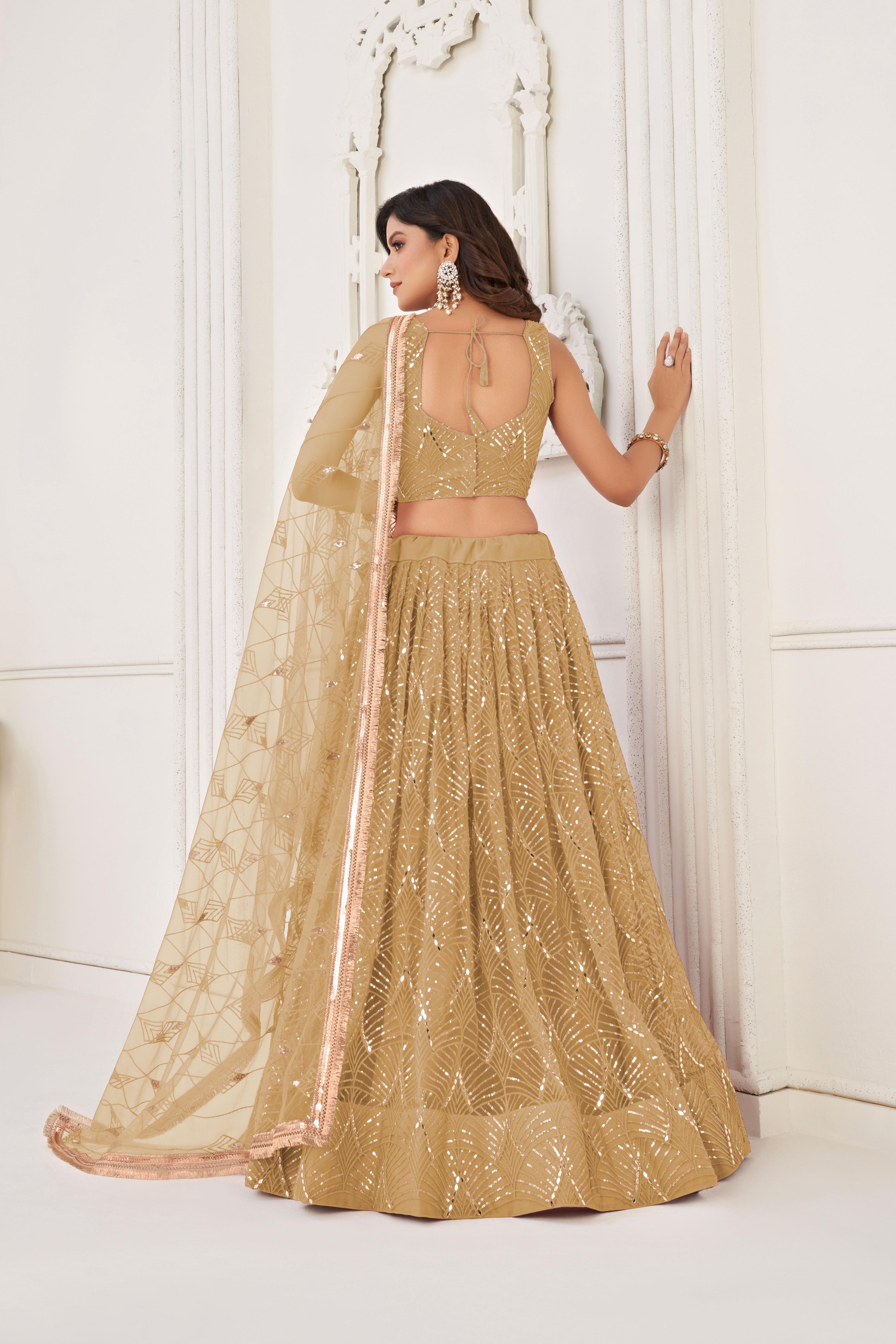 Beige Party Wear Butterfly Net Lehenga — alternate view