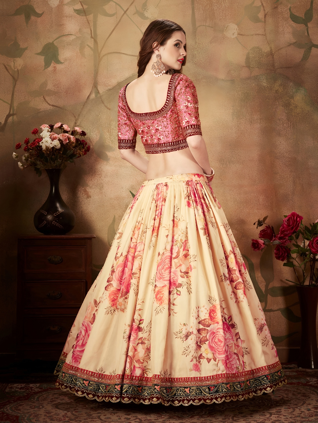 Beige Peach Floral Organza Lehenga Choli — alternate view