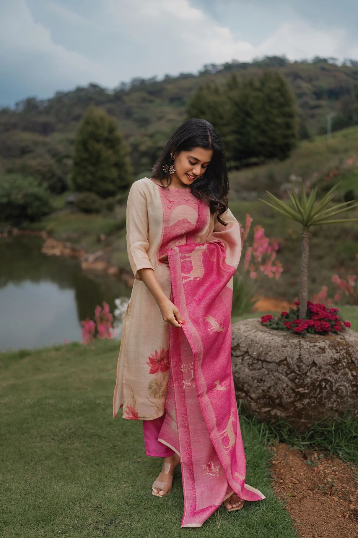 Beige Pink Scenic Printed Salwar Suit — alternate view