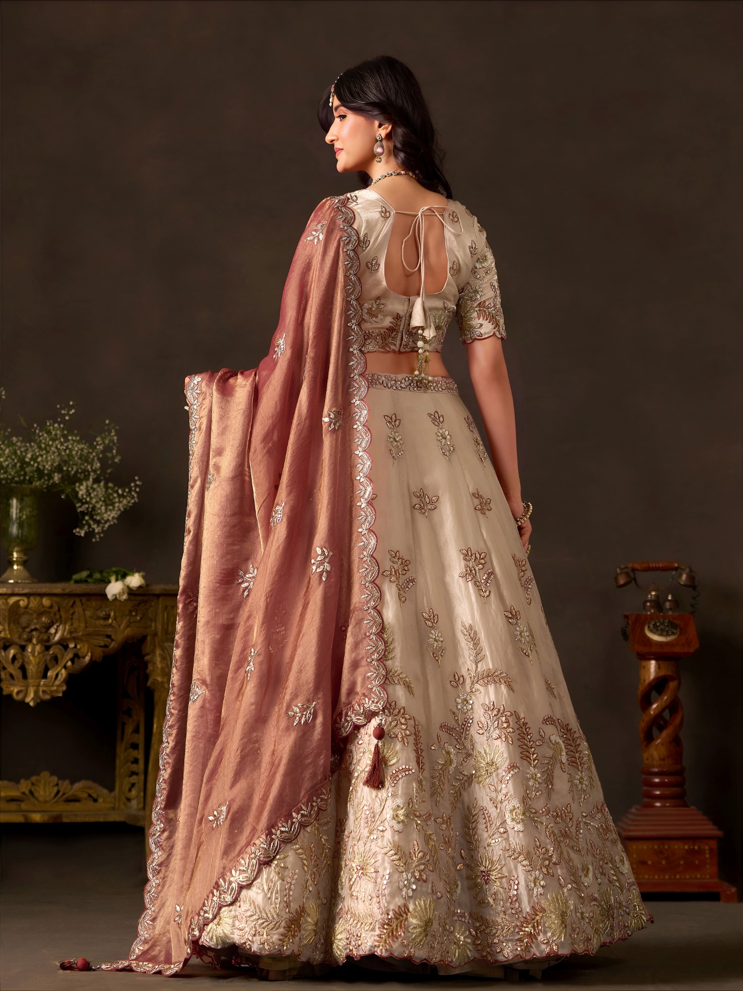 Beige Pink Zari Fendy Bridal Lehenga Choli — alternate view