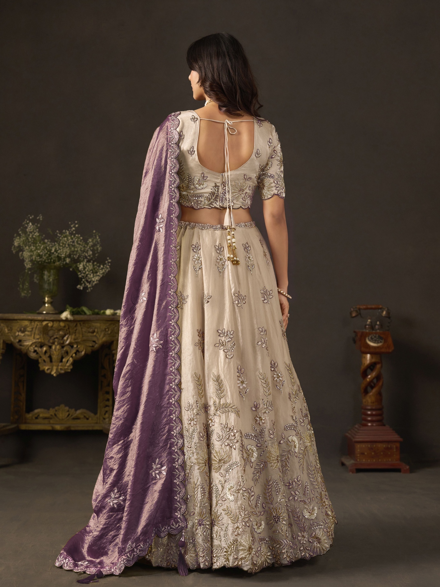 Beige Purple Zari Fendy Bridal Lehenga Choli — alternate view