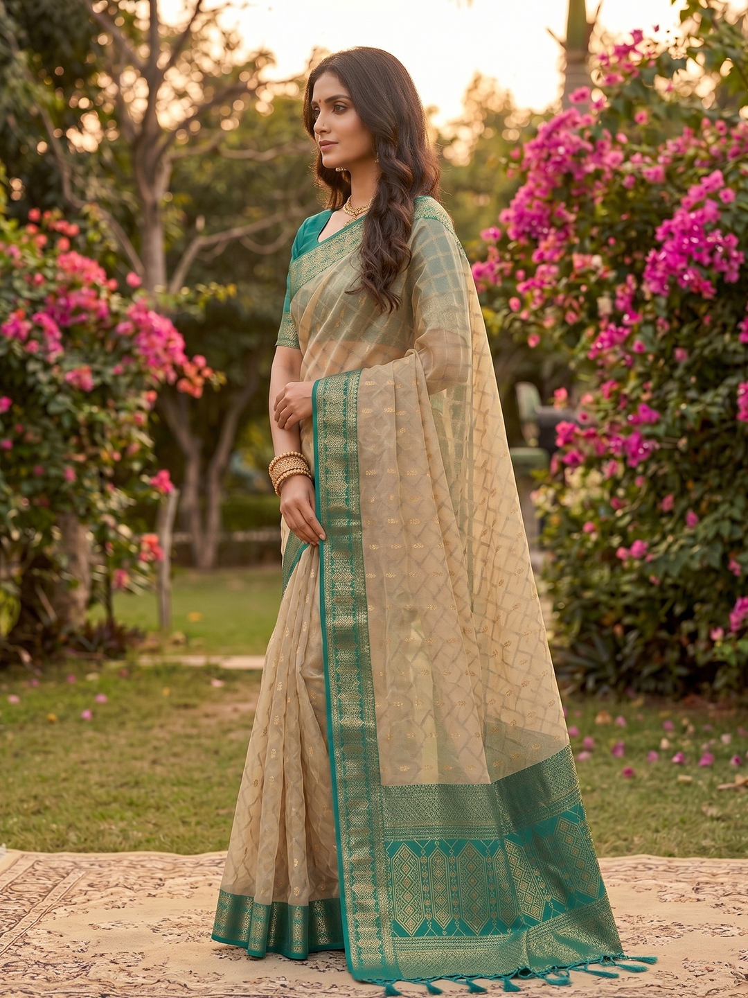 Beige Rama Woven Cotton Saree