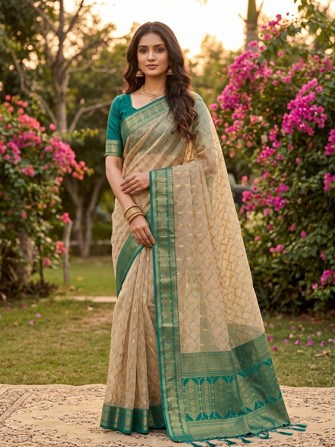 Beige Rama Woven Cotton Saree