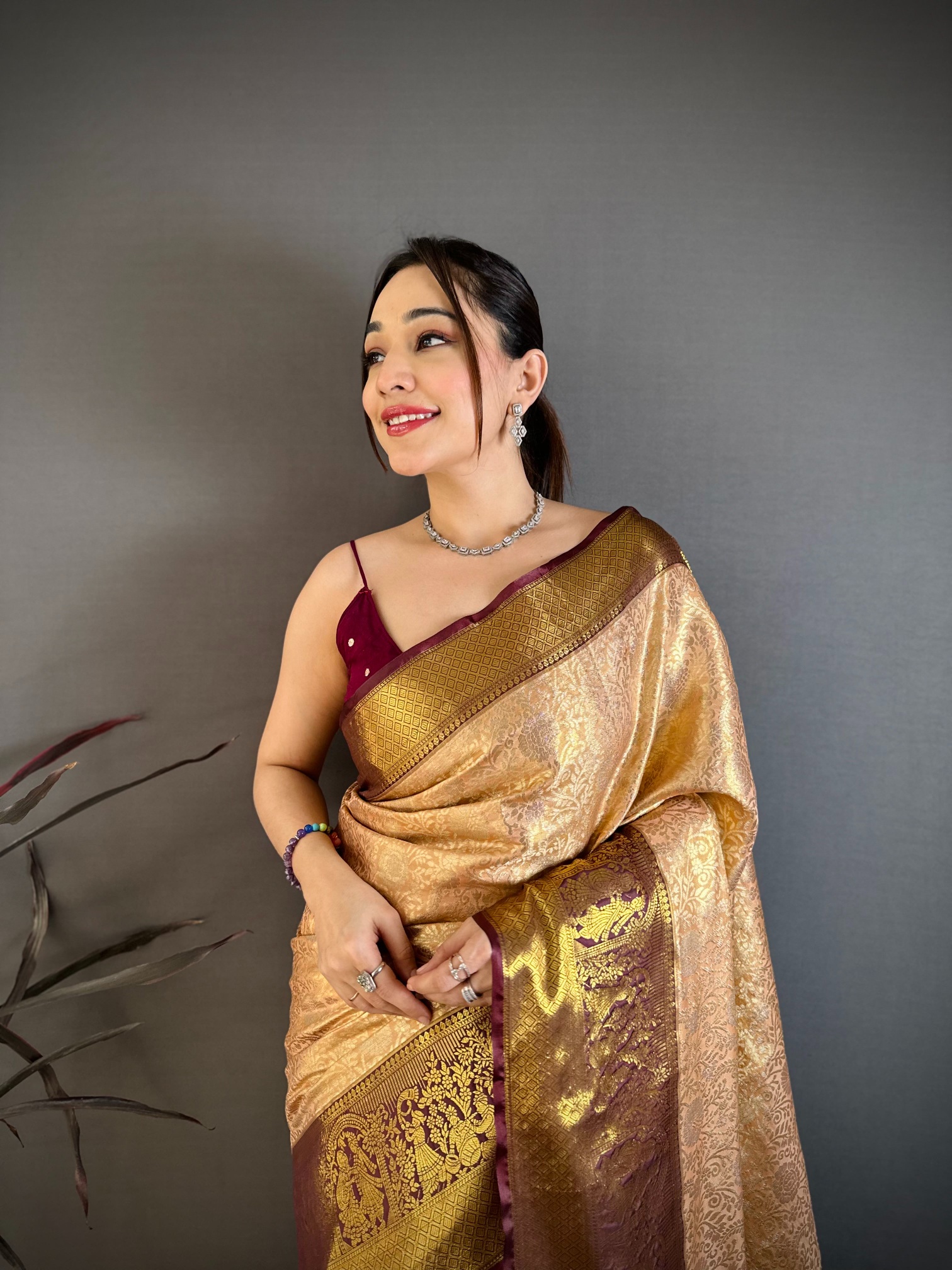 Beige Regal Jacquard Kanchipuram Silk Saree