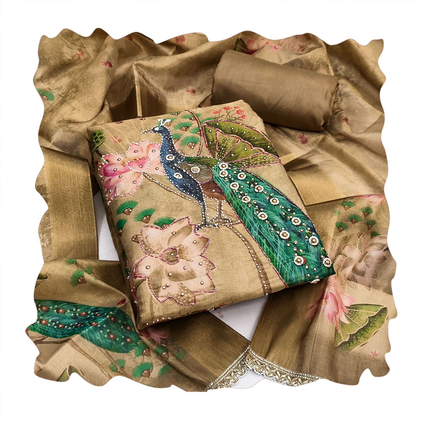Beige Rose Straight Floral Simmer Cotton Salwar Suit — alternate view