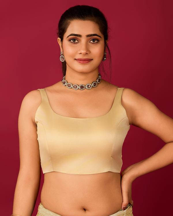 Beige Satin Readymade Blouse