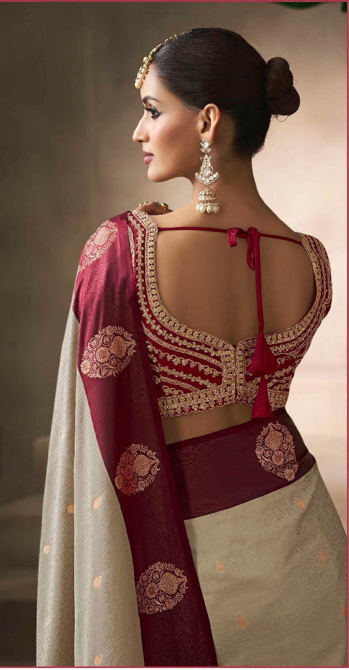 Beige Satin Silk Subtle Zari Woven Saree — alternate view