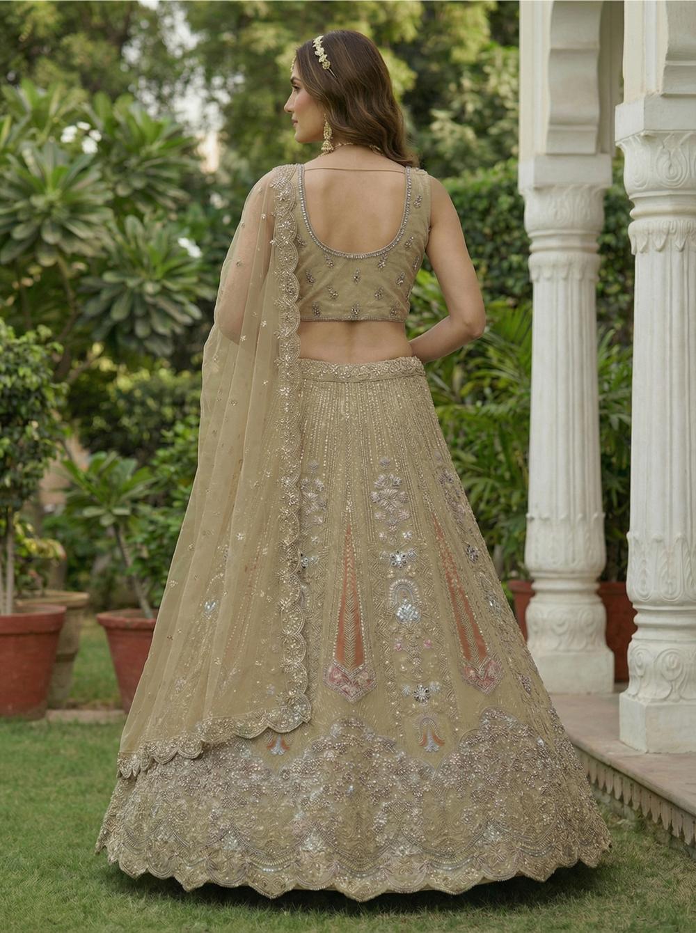 Beige Sequins Embroidered Bridal Net Lehenga Choli — alternate view