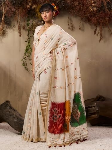 Beige Silk Artistic Patch Resham Woven Festive Saree