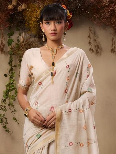 Beige Silk Artistic Patch Resham Woven Festive Saree