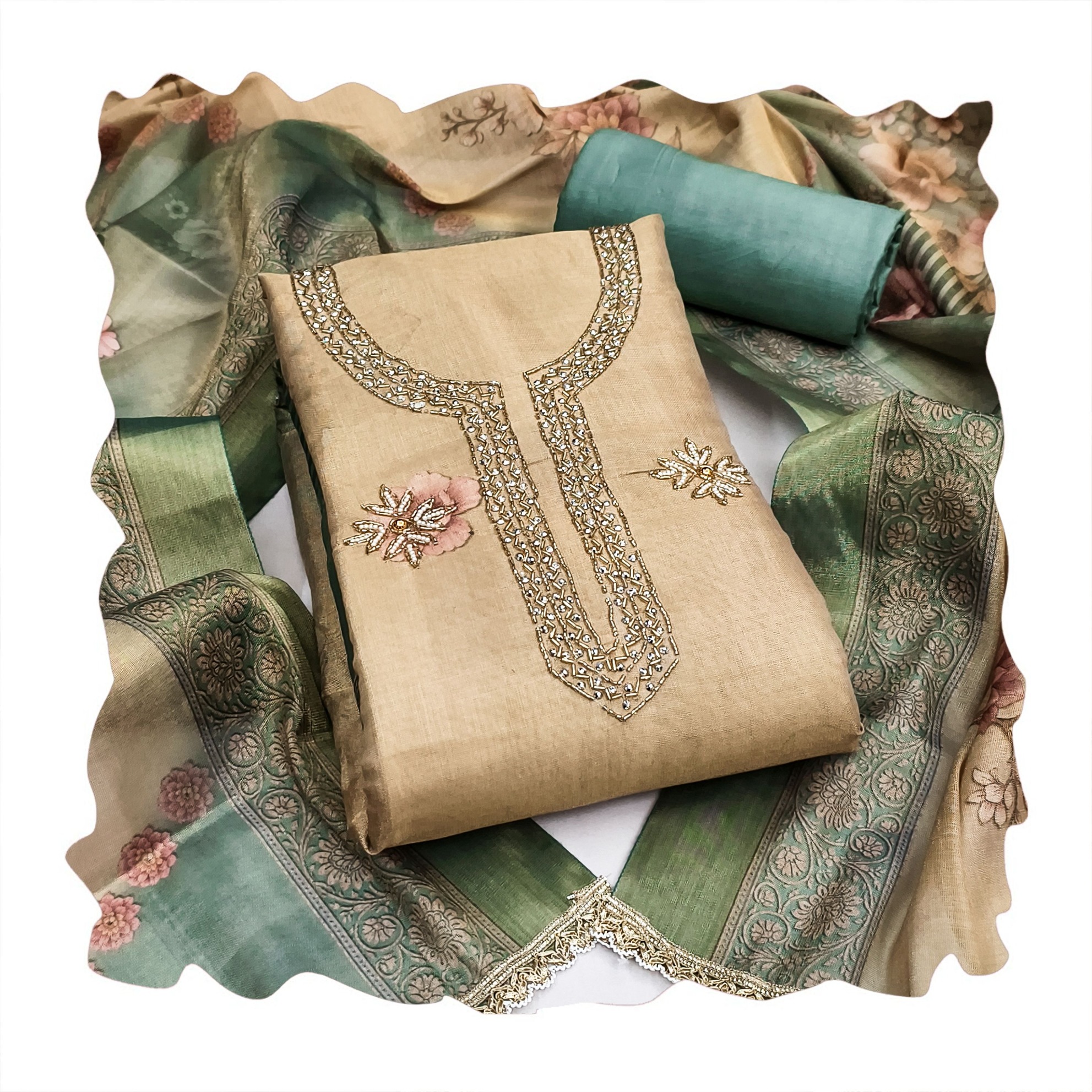 Beige Simmer Cotton Heritage Print Straight Salwar Suit — alternate view