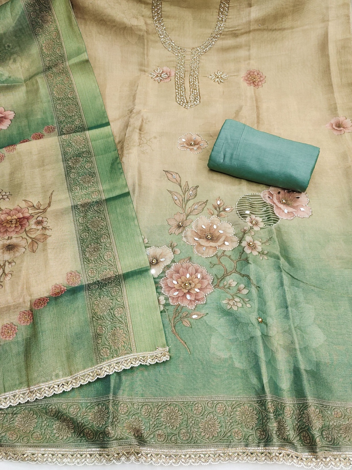 Beige Simmer Cotton Heritage Print Straight Salwar Suit