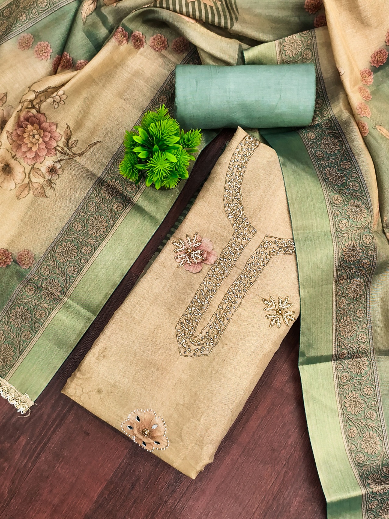 Beige Simmer Cotton Heritage Print Straight Salwar Suit