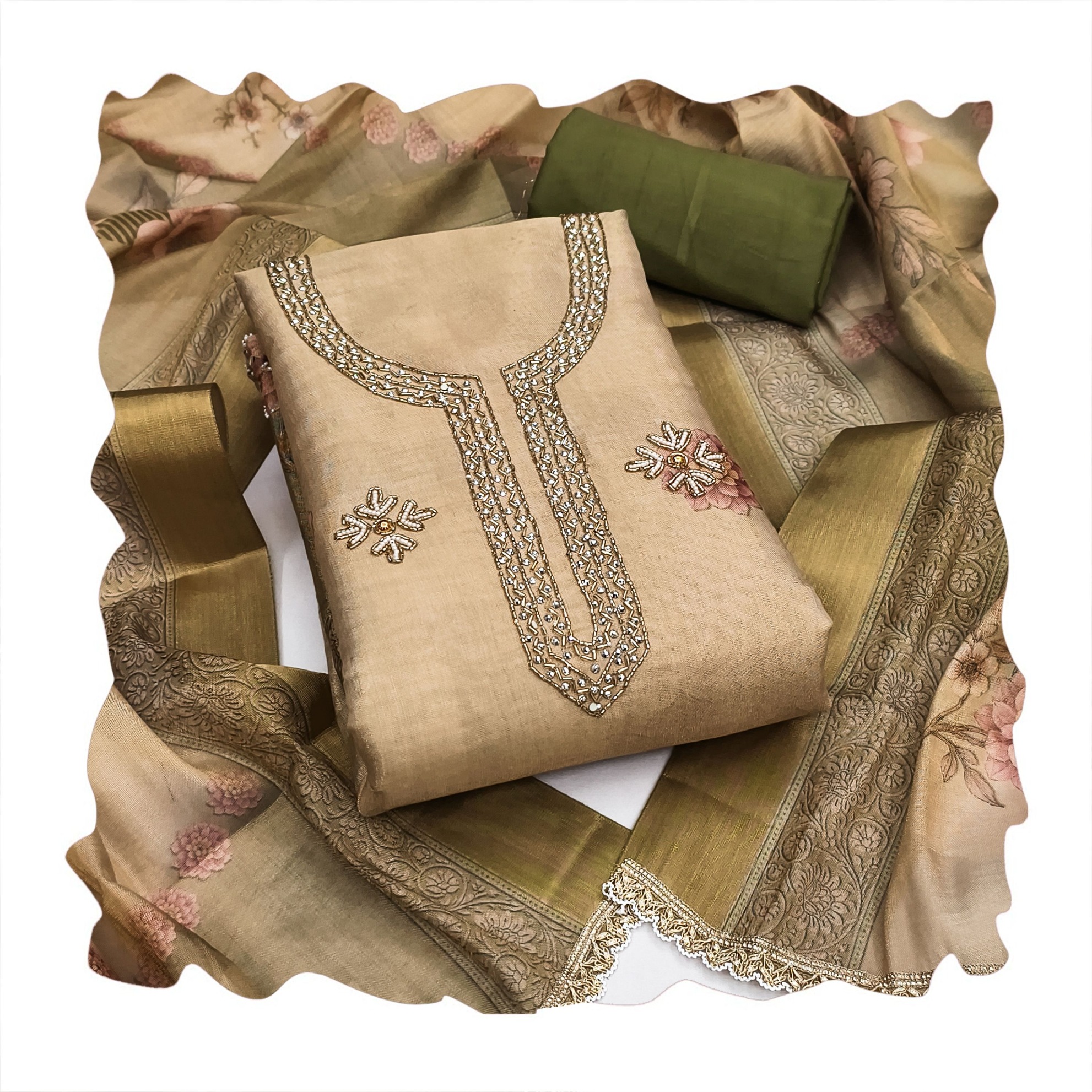 Beige Simmer Cotton Subtle Geometry Straight Salwar Suit — alternate view