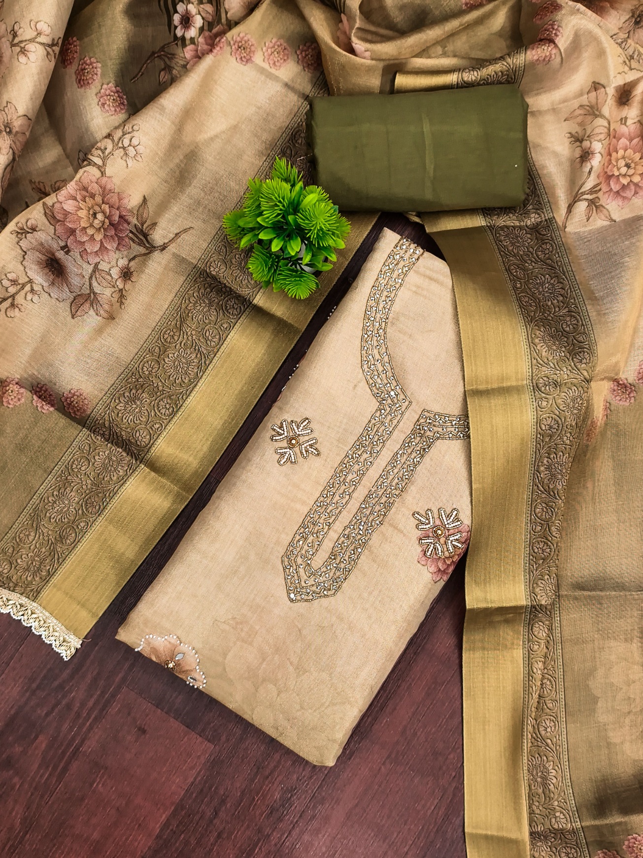 Beige Simmer Cotton Subtle Geometry Straight Salwar Suit