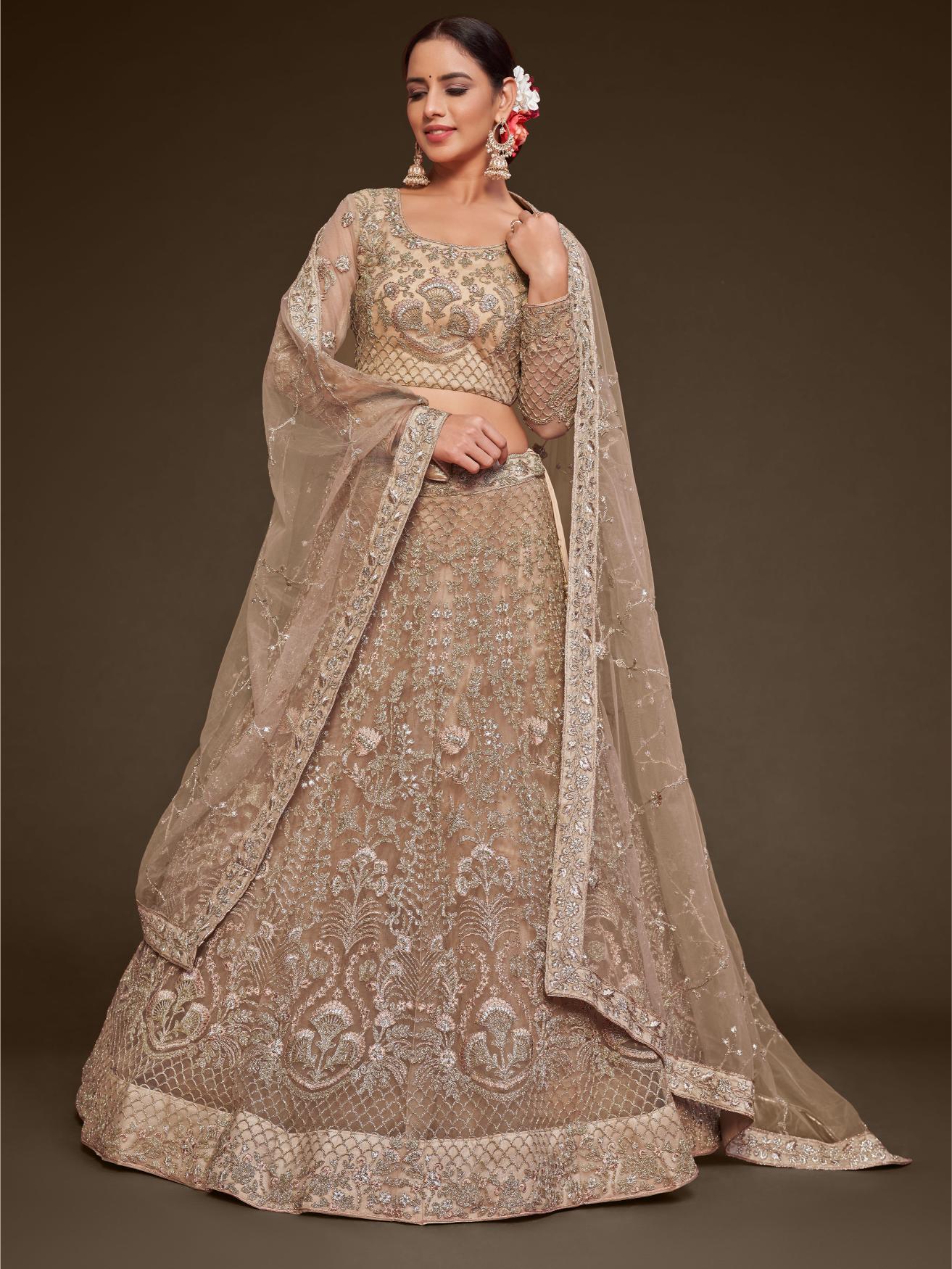 Beige Soft Net Lehenga Choli