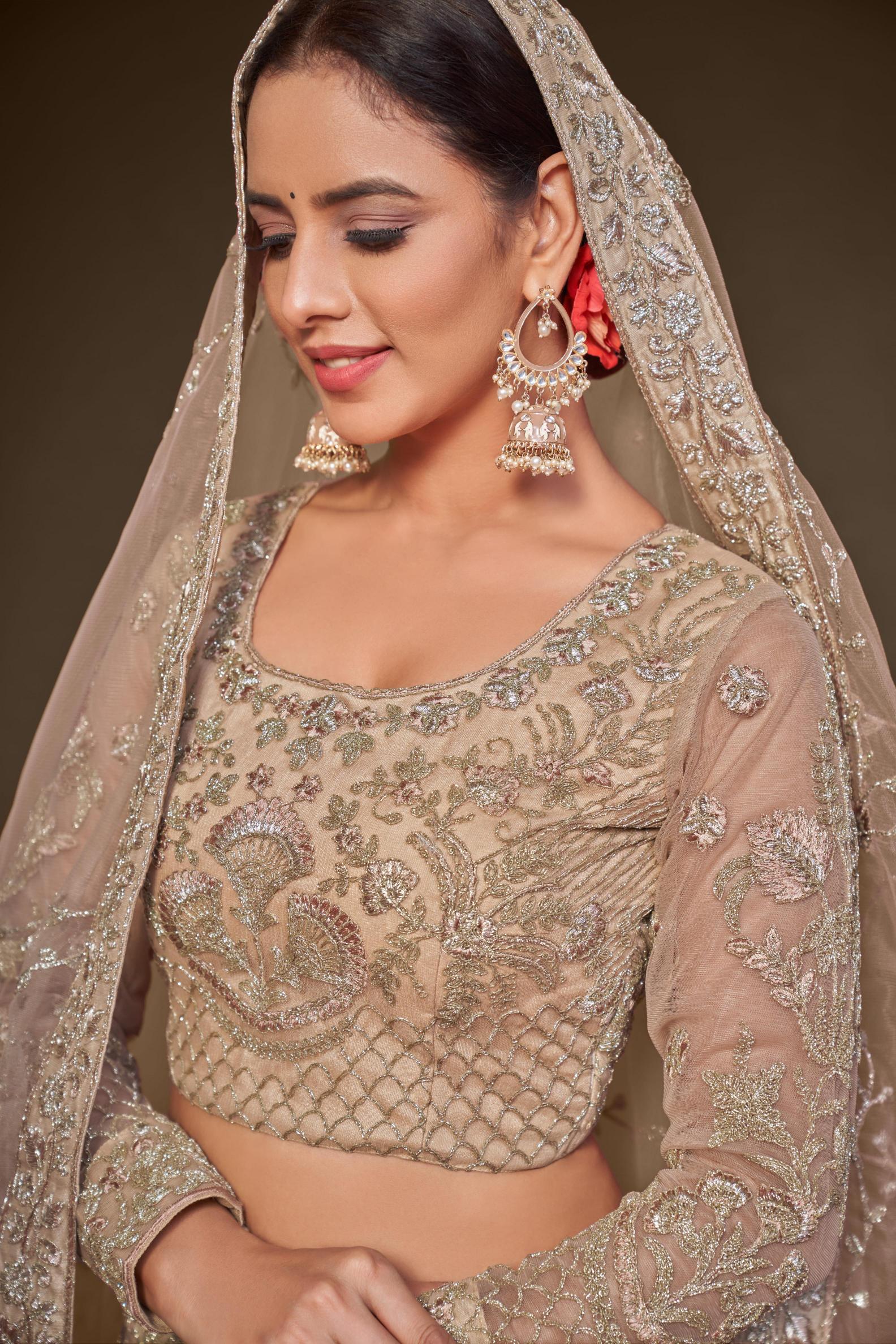 Beige Soft Net Lehenga Choli — alternate view