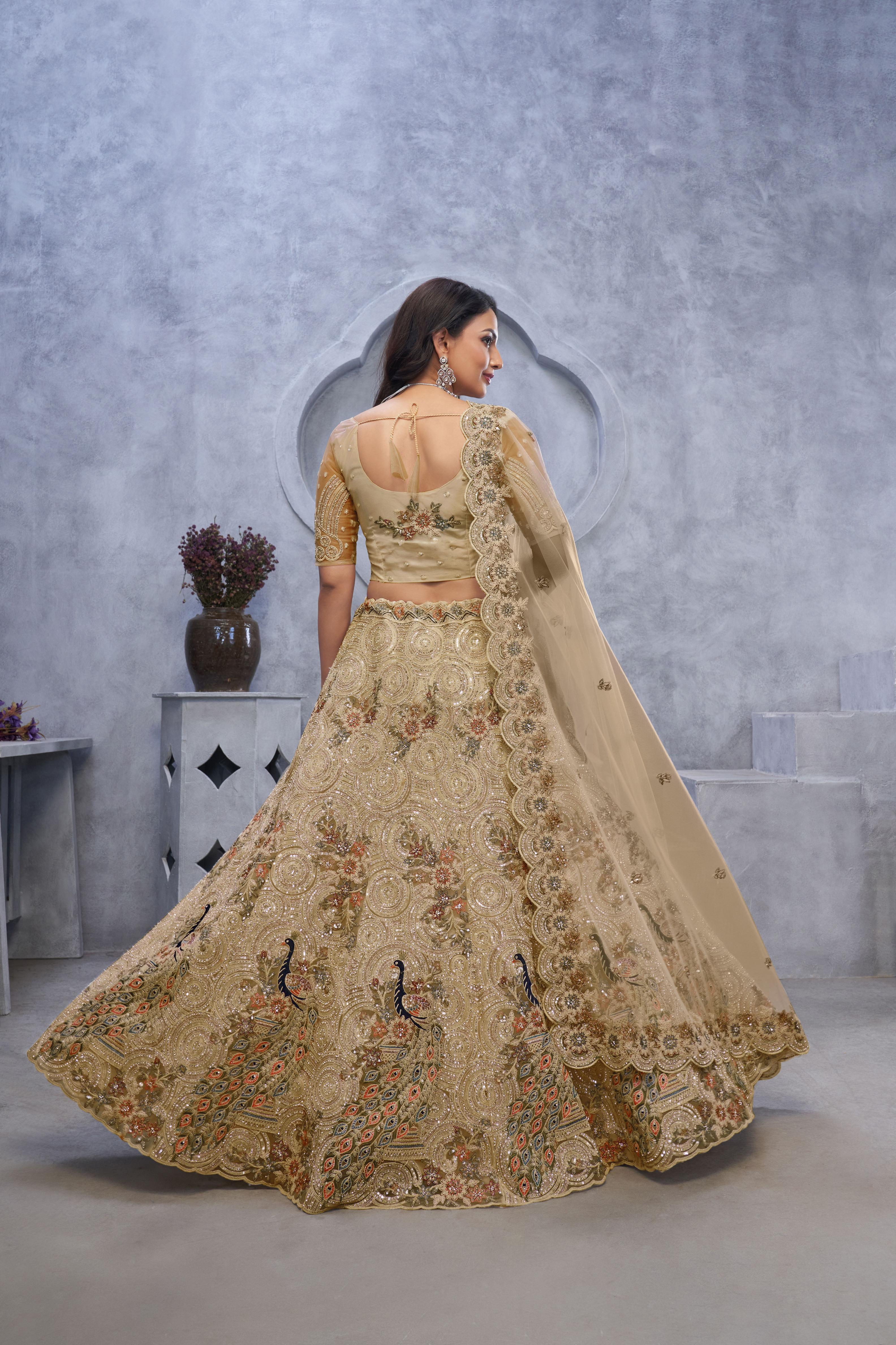Beige Soft Net Wedding Lehenga — alternate view