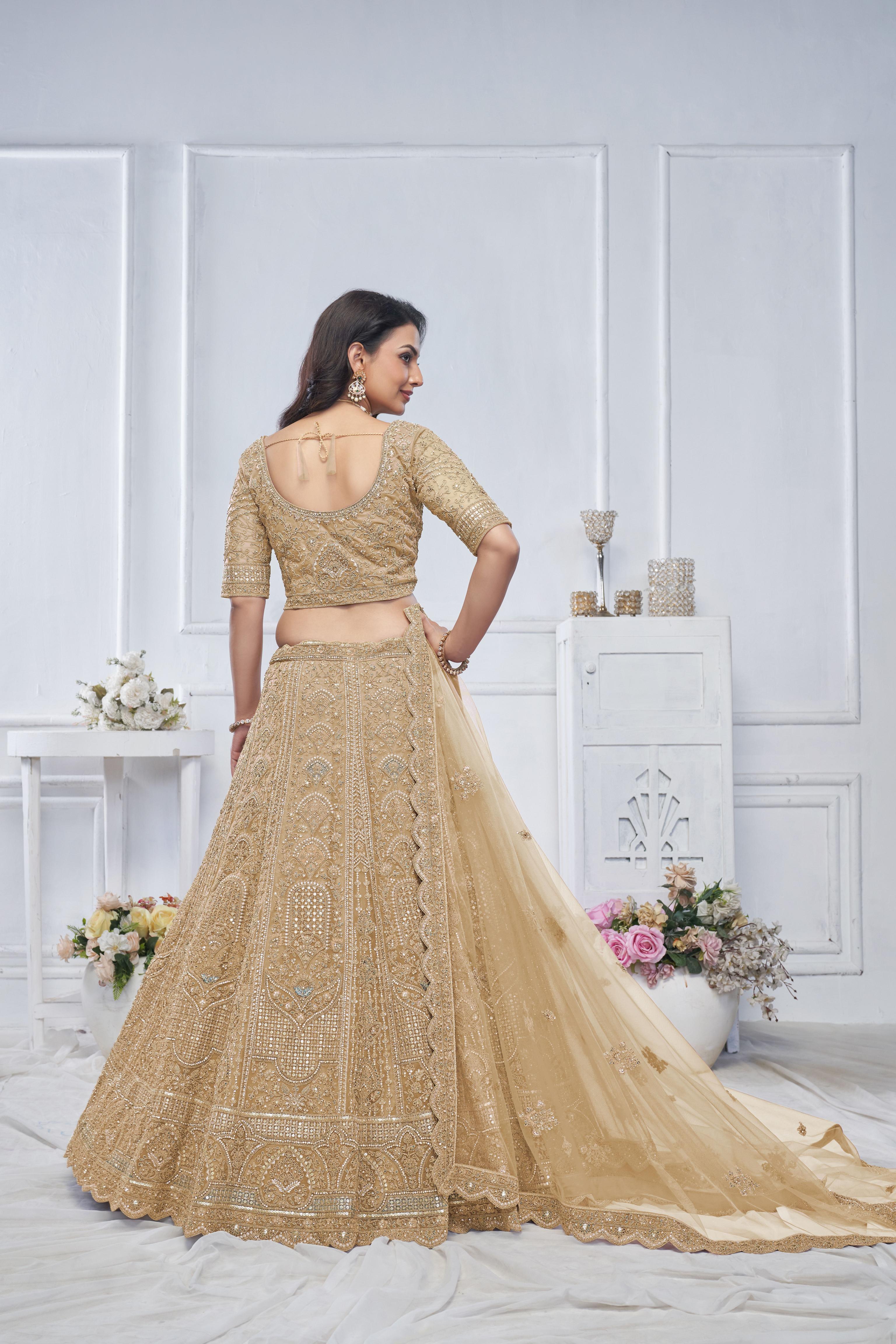 Beige Soft Net Wedding Lehenga — alternate view