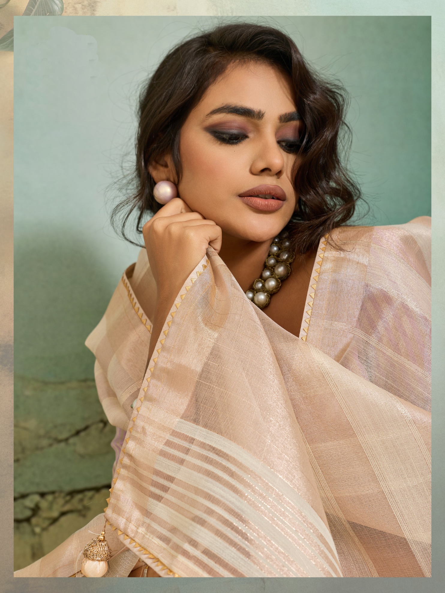 Beige Striped Zari Cotton Silk Saree
