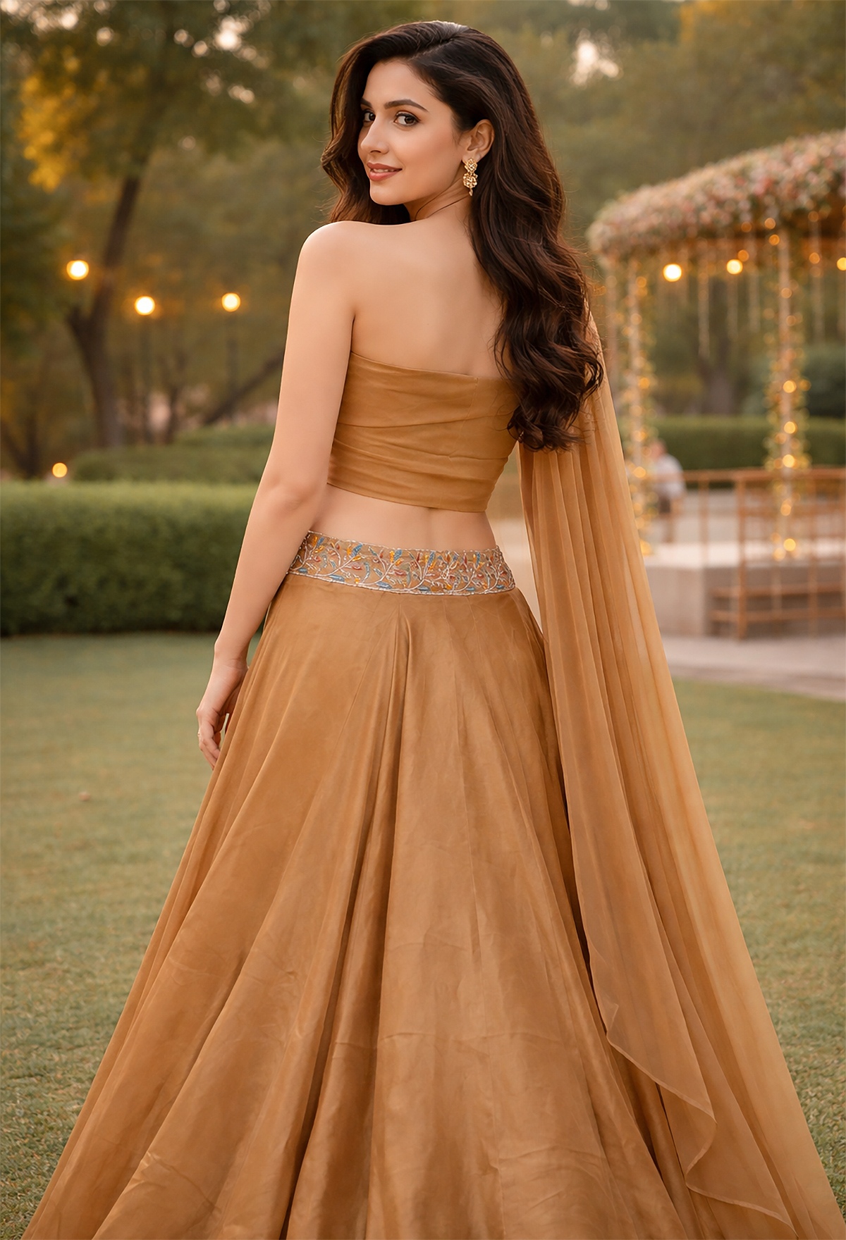 Beige Threadwork Rangoli Silk Lehenga Choli — alternate view