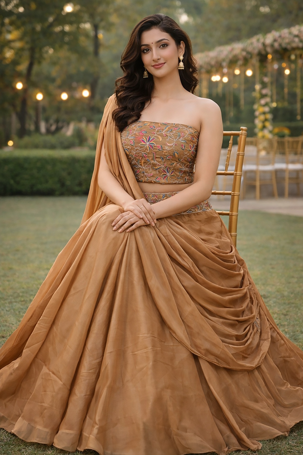 Beige Threadwork Rangoli Silk Lehenga Choli