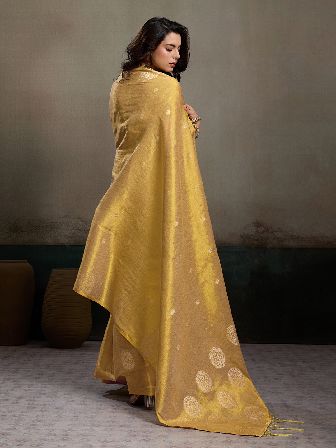 Beige Tissue Silk Woven Designer Saree — alternate view