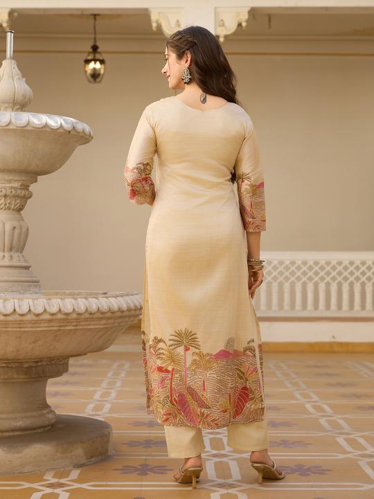 Beige Viscose Assam Silk Readymade Suits — alternate view