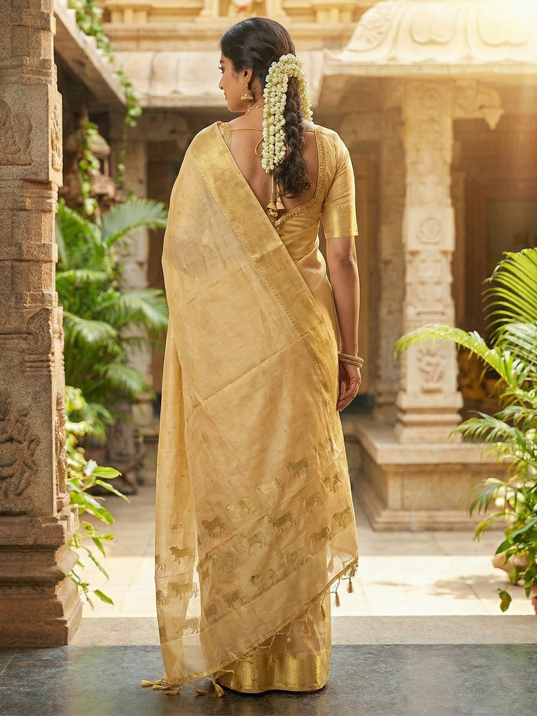 Beige Woven Zari Designer Soft Silk Saree