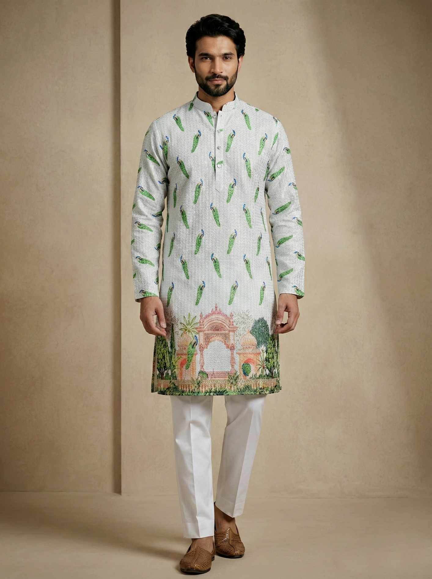 Bird Digital Print Mix Cotton Kurta Pyjama