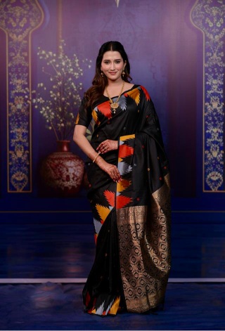 Black Abstract Jacquard Work Soft Silk Saree
