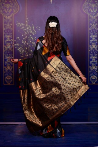 Black Abstract Jacquard Work Soft Silk Saree — alternate view