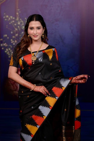 Black Abstract Jacquard Work Soft Silk Saree