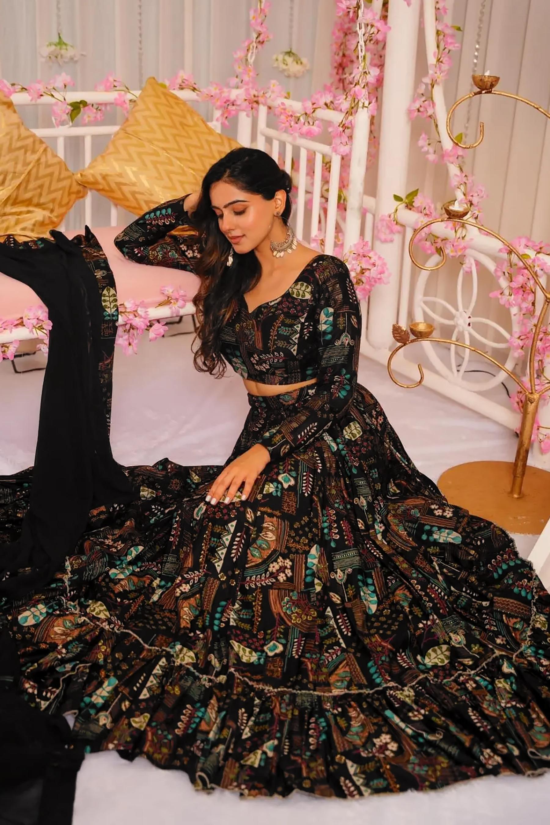 Black Air Tex Chinon Crop Top Lehenga — alternate view