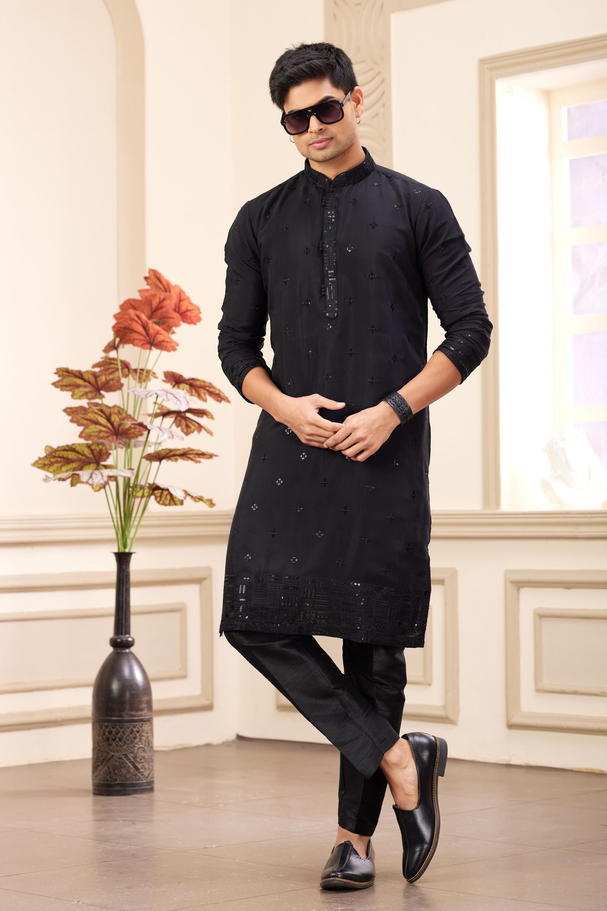 Black Art Silk Kurta Payjama