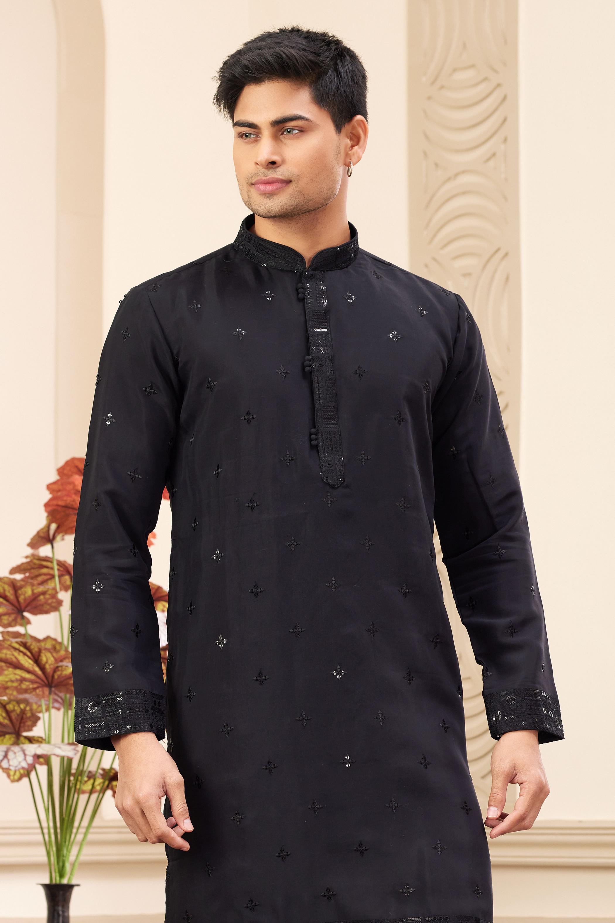 Black Art Silk Kurta Payjama — alternate view
