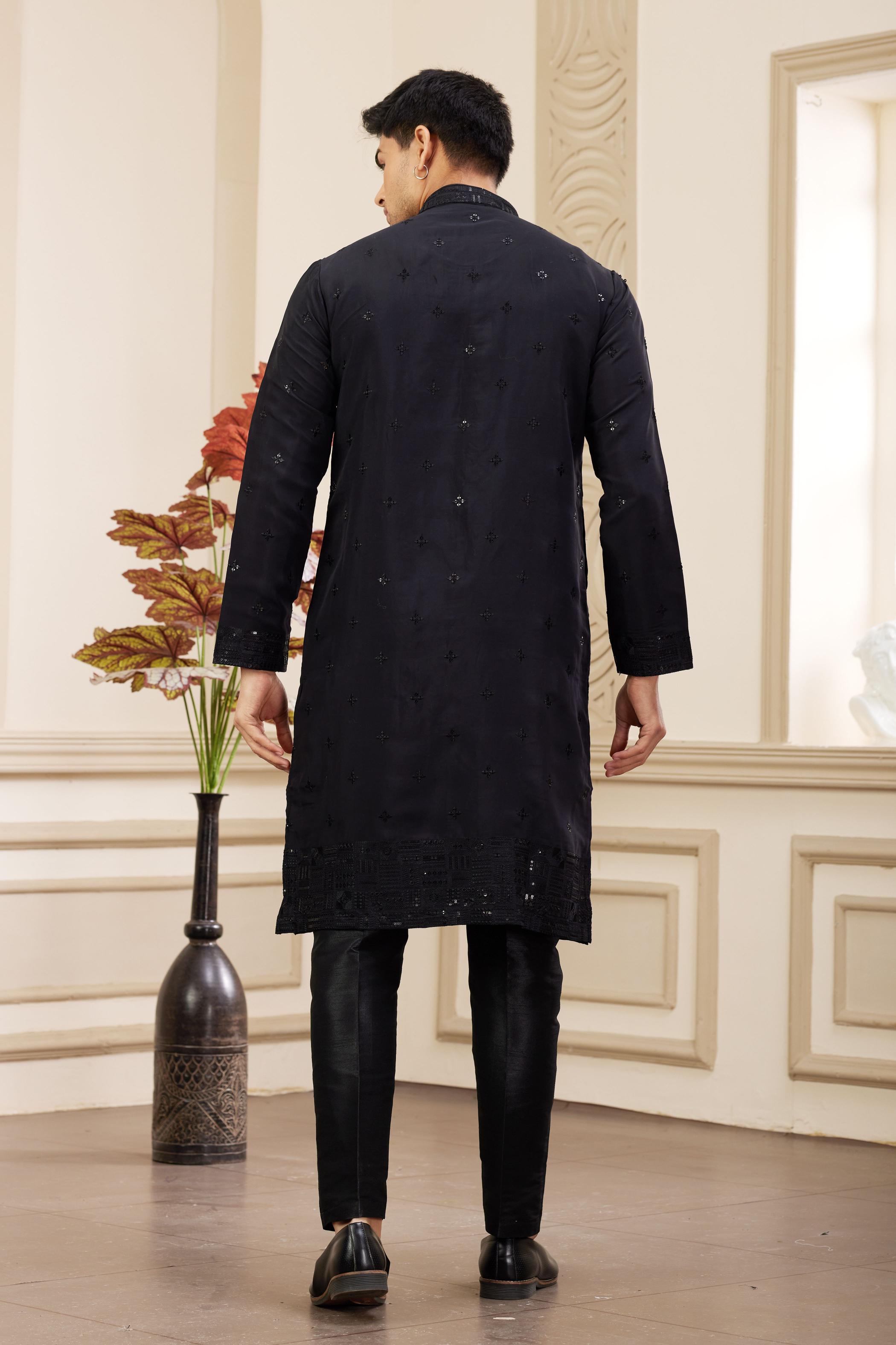 Black Art Silk Kurta Payjama